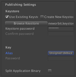 Unity Build Settings - Android Keystore